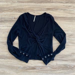 Free People Black Long Sleeve V Neck